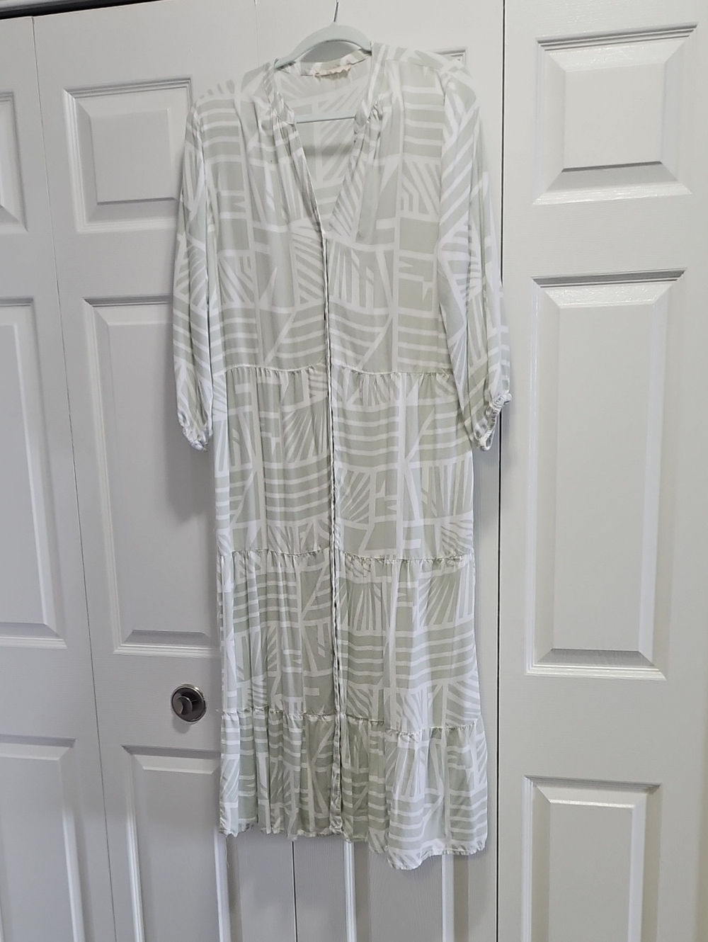 Light Sage Geo Print Tiered Maxi Dress